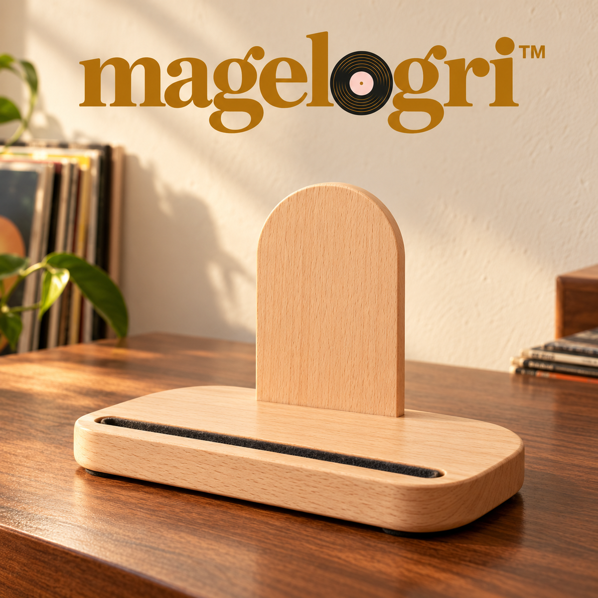 magelogri™ ArcRest Wooden Now Playing Vinyl Record Stand, Tabletop LP Album Cover Holder