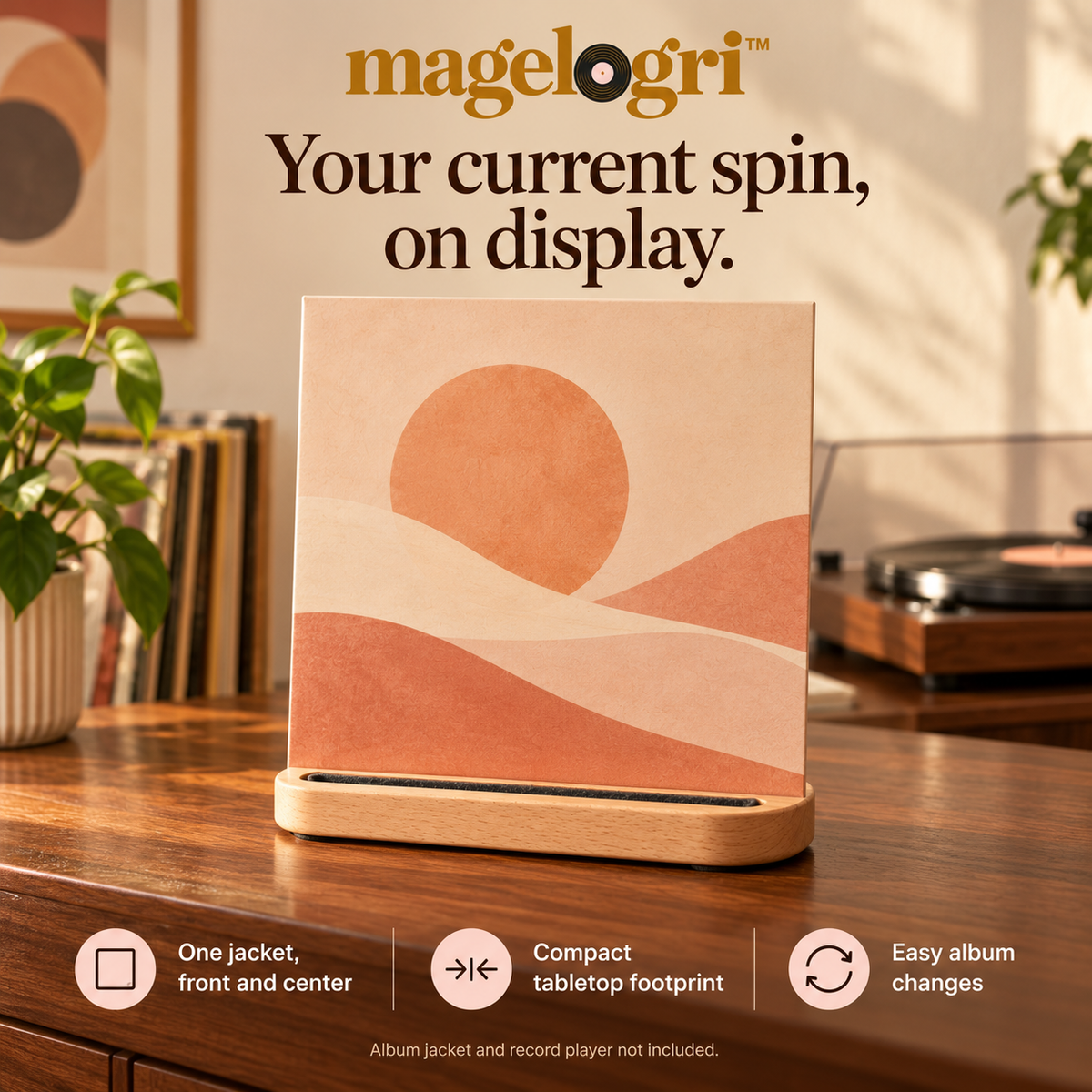 magelogri™ ArcRest Wooden Now Playing Vinyl Record Stand, Tabletop LP Album Cover Holder