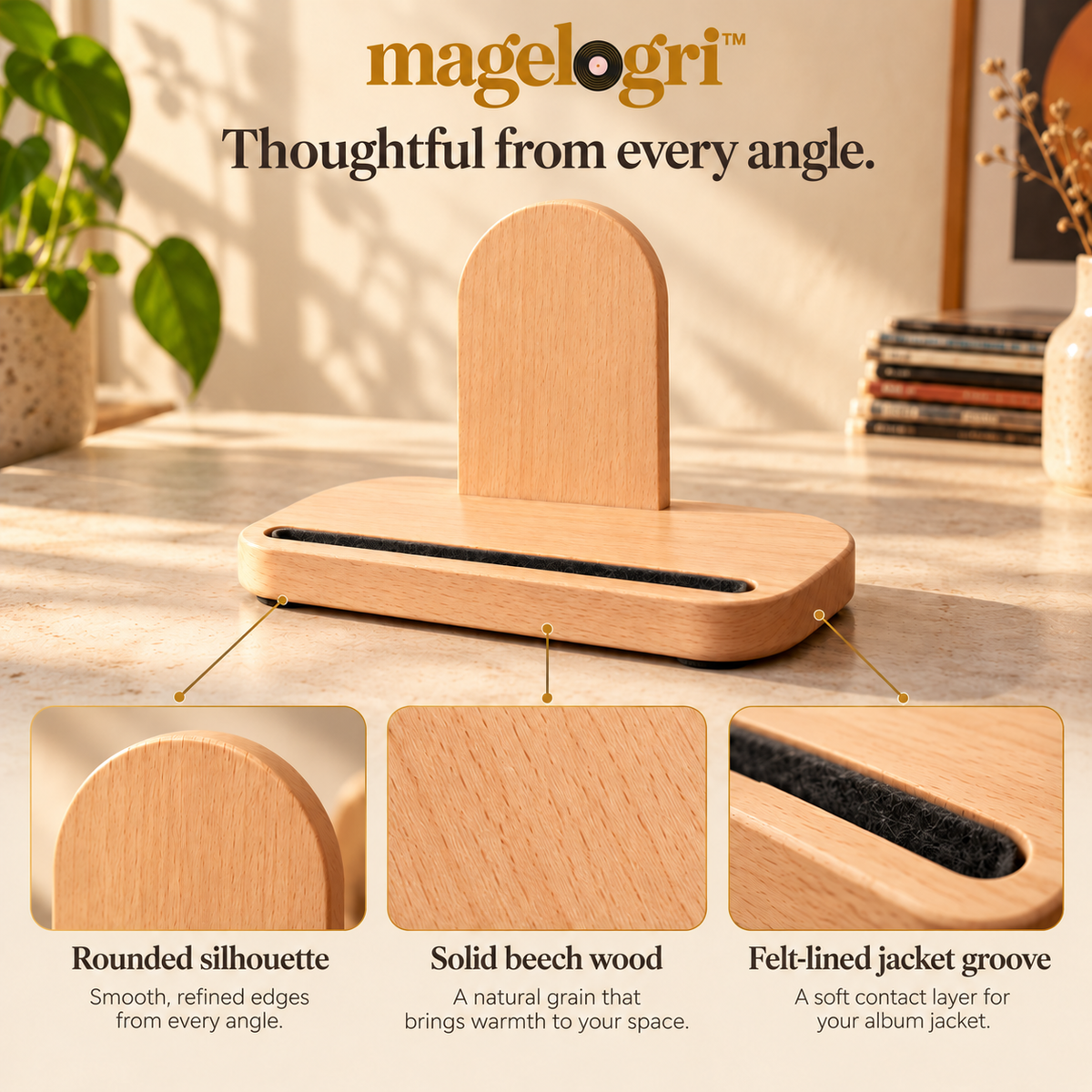 magelogri™ ArcRest Wooden Now Playing Vinyl Record Stand, Tabletop LP Album Cover Holder