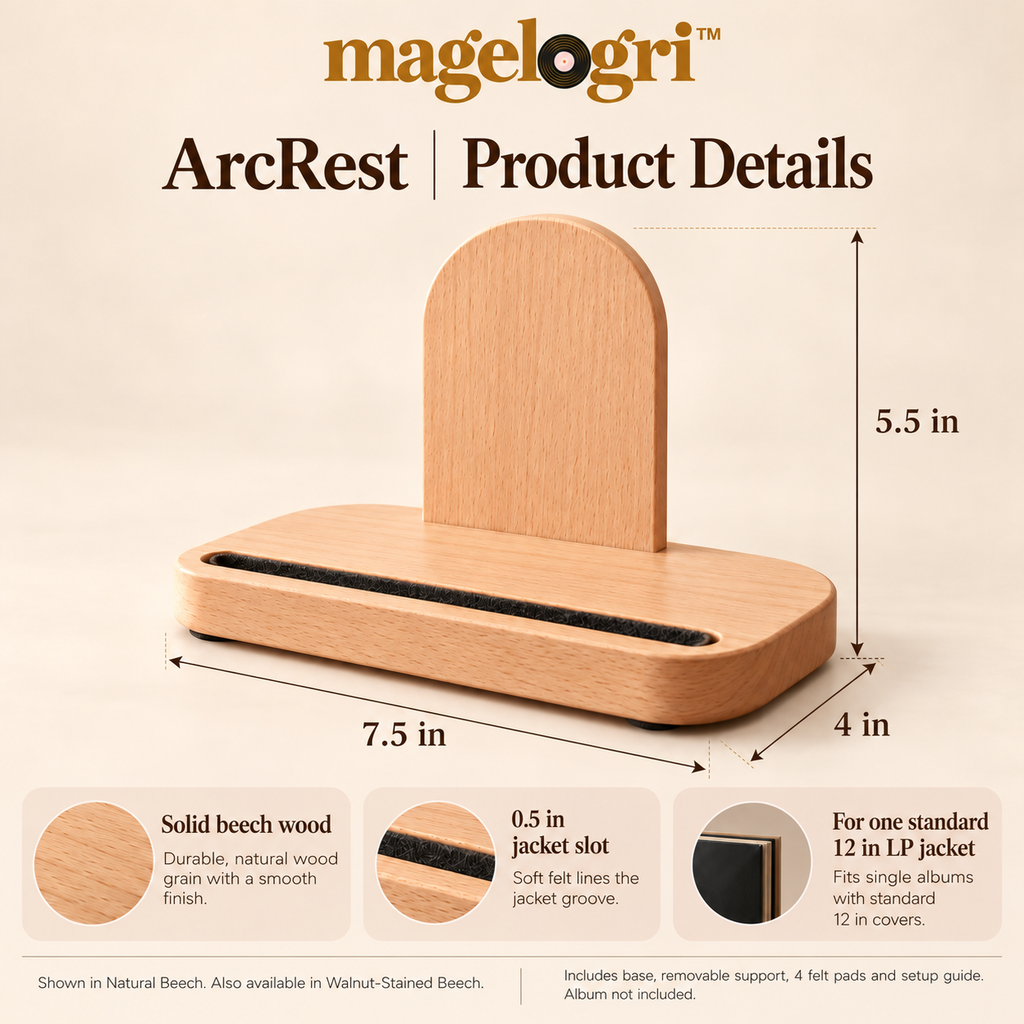 magelogri™ ArcRest Wooden Now Playing Vinyl Record Stand, Tabletop LP Album Cover Holder