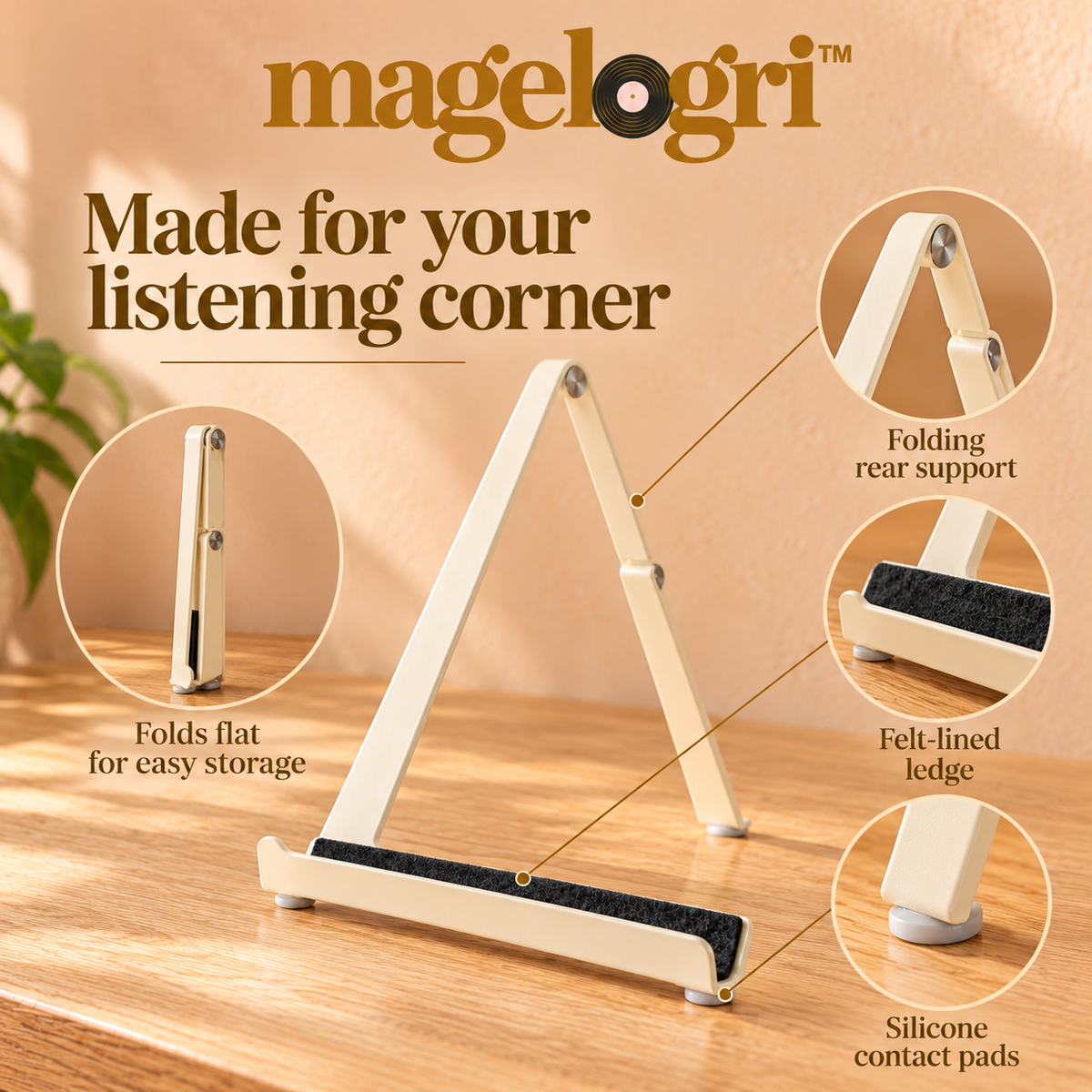 magelogri™ FoldLine Metal Now Playing Stand, Folding Vinyl Album Cover Display Easel