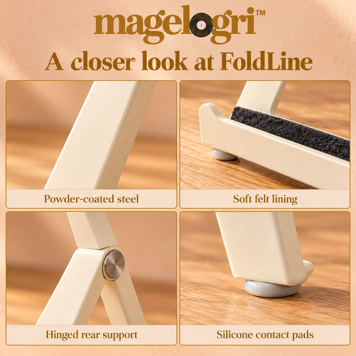 magelogri™ FoldLine Metal Now Playing Stand, Folding Vinyl Album Cover Display Easel