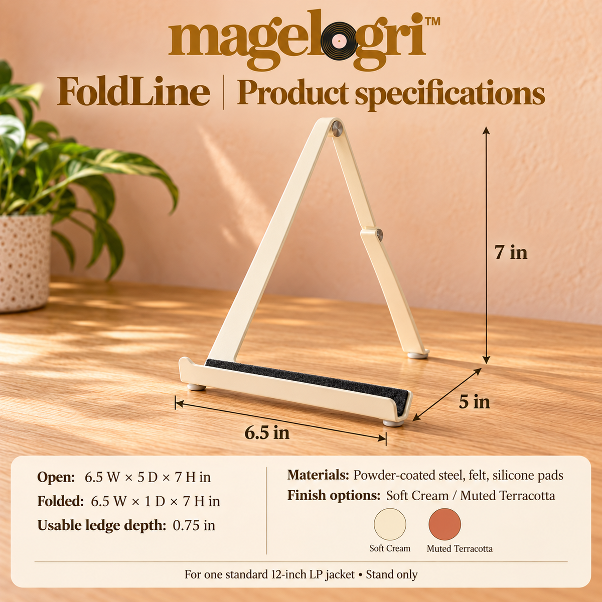 magelogri™ FoldLine Metal Now Playing Stand, Folding Vinyl Album Cover Display Easel