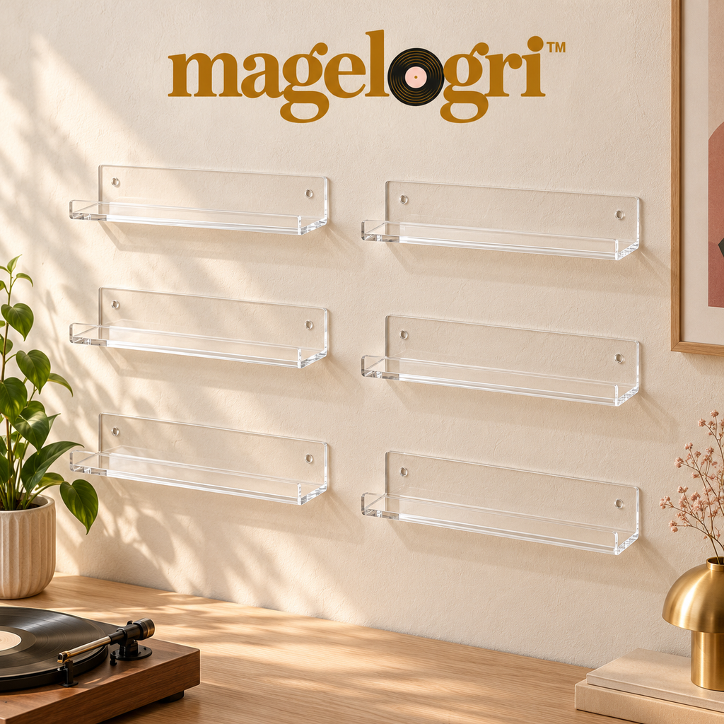 magelogri™ ClearLedge Vinyl Record Wall Shelves, Acrylic LP Album Cover Display, Set of 6