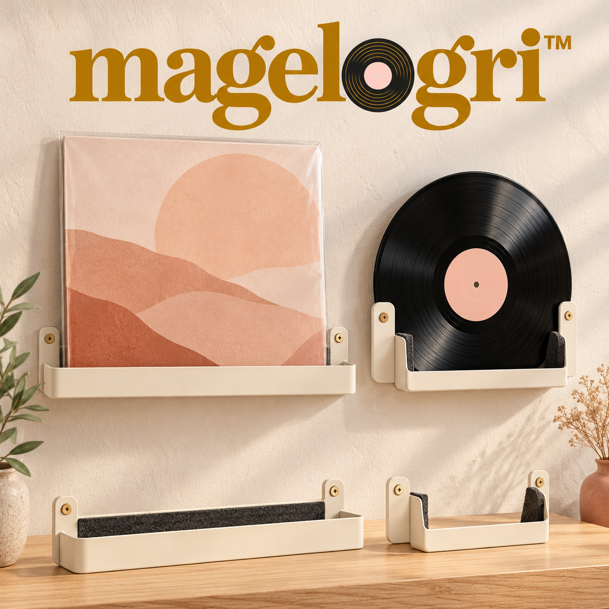 magelogri™ TwinView Vinyl Record and Album Cover Wall Display, Two-Piece LP Gallery Mount
