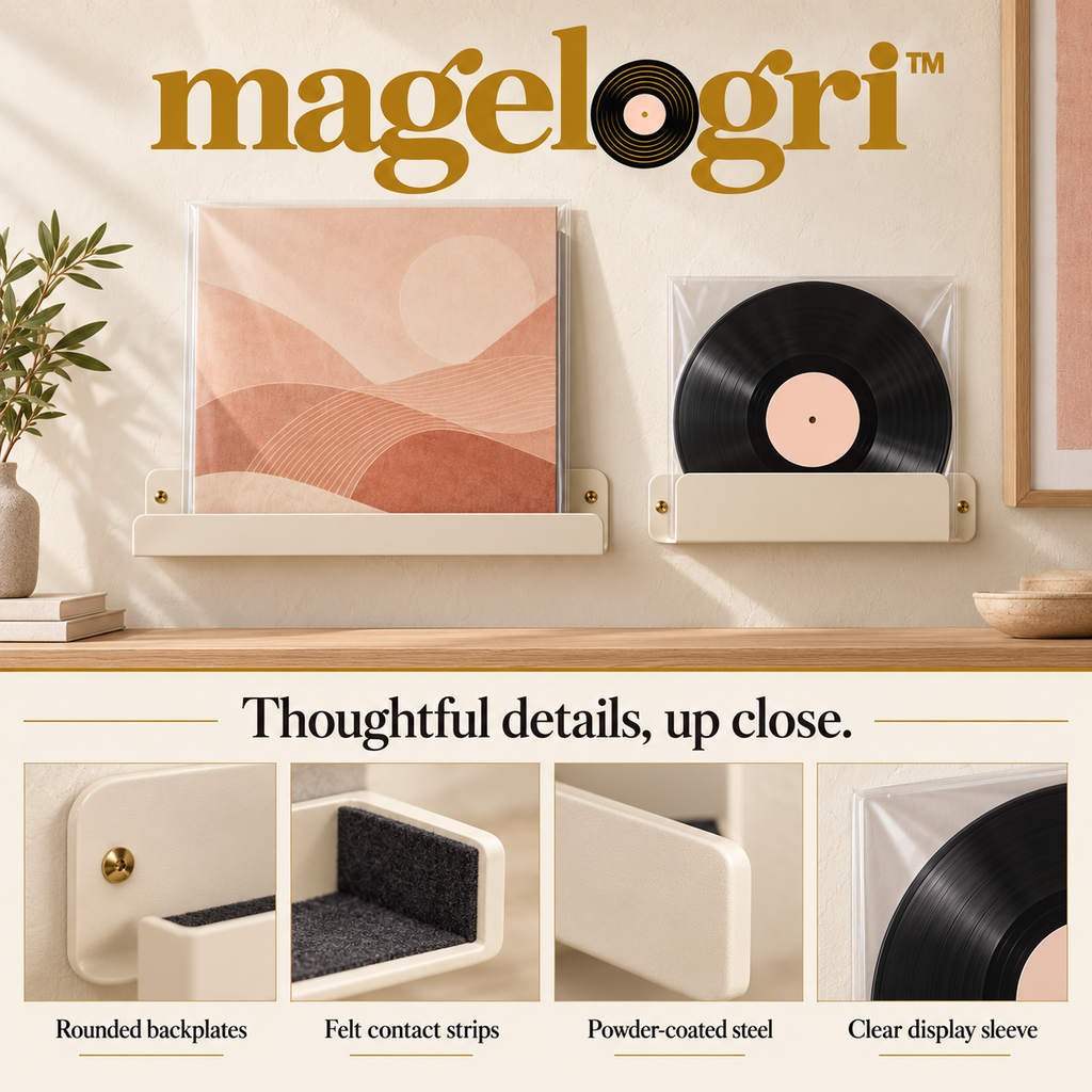 magelogri™ TwinView Vinyl Record and Album Cover Wall Display, Two-Piece LP Gallery Mount