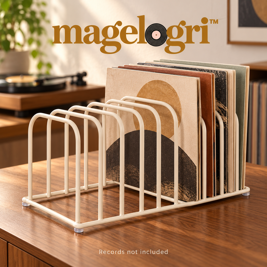 magelogri™ LoopFile Metal Vinyl Record Rack, 8-Slot Tabletop LP Album Holder