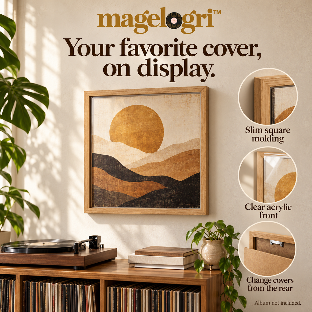 magelogri™ SquareNote LP Album Cover Frame, 12.5-Inch Vinyl Jacket Wall Display