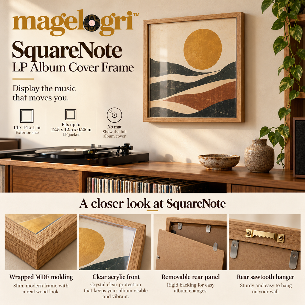 magelogri™ SquareNote LP Album Cover Frame, 12.5-Inch Vinyl Jacket Wall Display