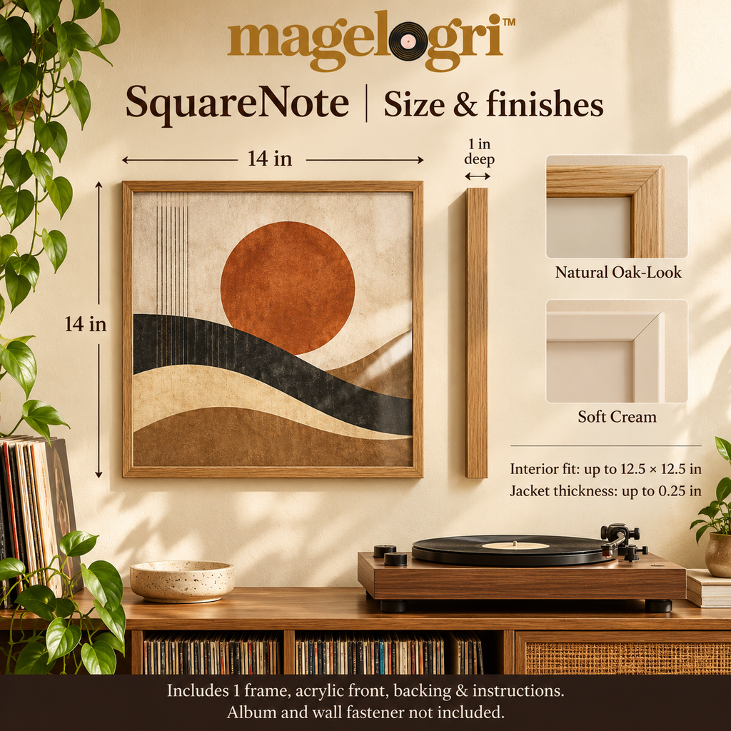 magelogri™ SquareNote LP Album Cover Frame, 12.5-Inch Vinyl Jacket Wall Display