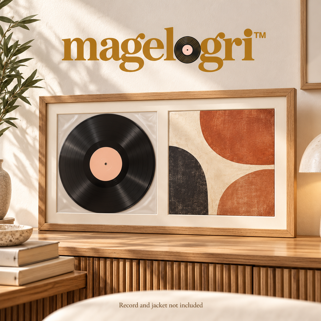 magelogri™ DoubleTake Vinyl Record and Album Cover Frame, Side-by-Side LP Wall Display