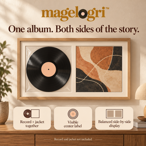 magelogri™ DoubleTake Vinyl Record and Album Cover Frame, Side-by-Side LP Wall Display