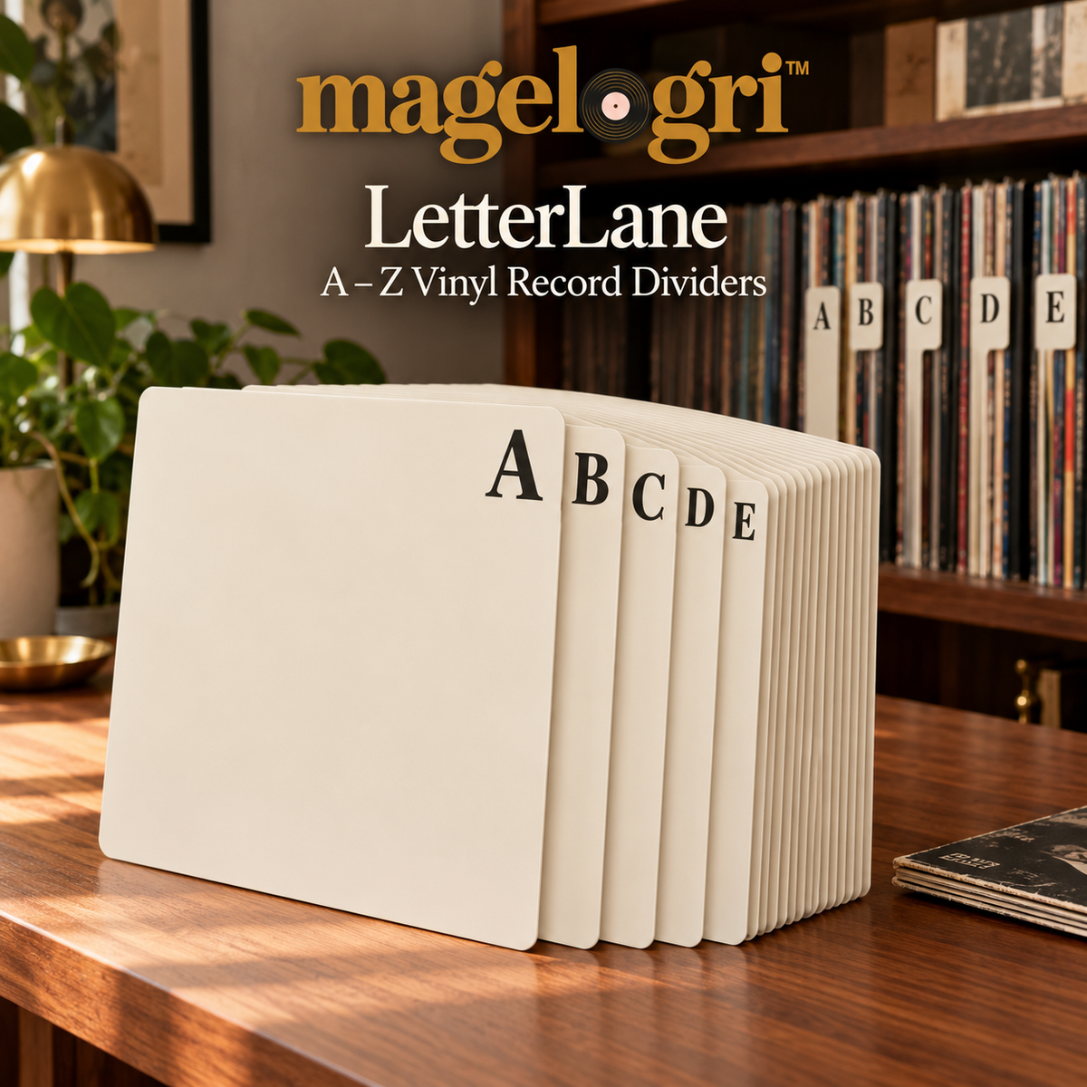 magelogri™ LetterLane A–Z Vinyl Record Dividers, 26-Piece LP Alphabetical Organizer Set