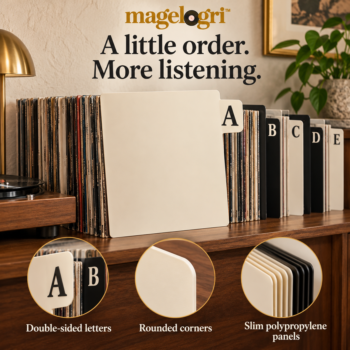 magelogri™ LetterLane A–Z Vinyl Record Dividers, 26-Piece LP Alphabetical Organizer Set