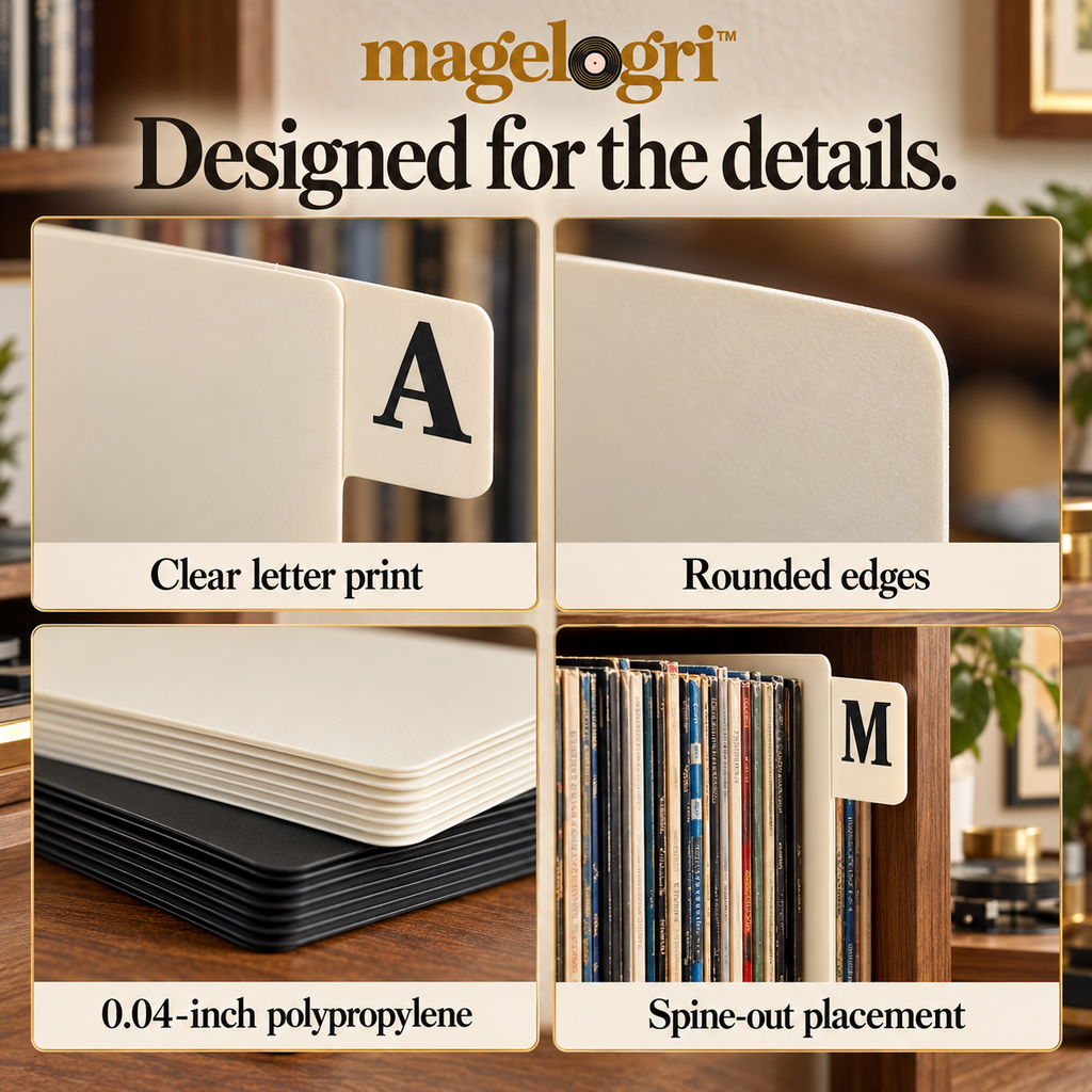 magelogri™ LetterLane A–Z Vinyl Record Dividers, 26-Piece LP Alphabetical Organizer Set