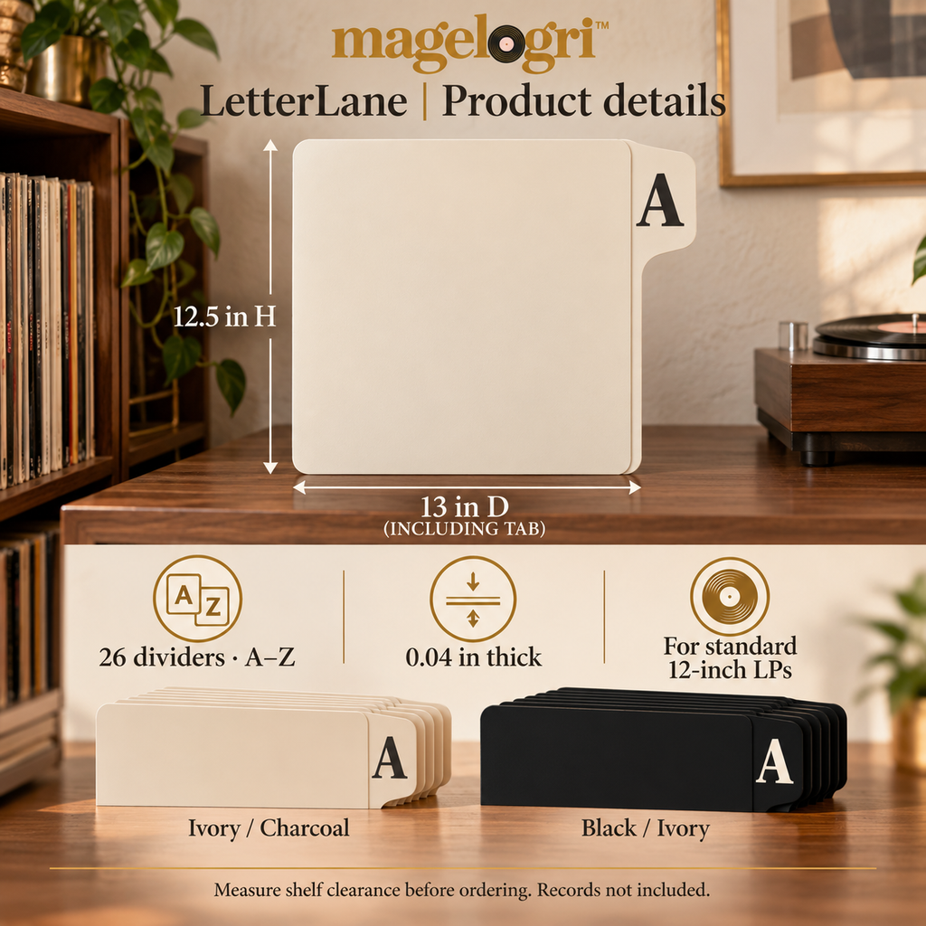 magelogri™ LetterLane A–Z Vinyl Record Dividers, 26-Piece LP Alphabetical Organizer Set