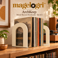 magelogri™ ArchKeep Metal Record Bookends, Decorative LP Shelf Supports, Set of 2